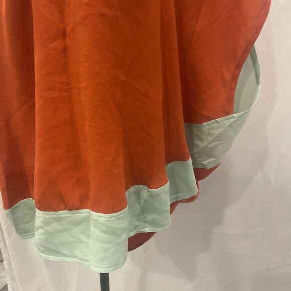 Line and dot silk blouse Color Block orange mint asymmetrical Blouse size s - Picture 4 of 7